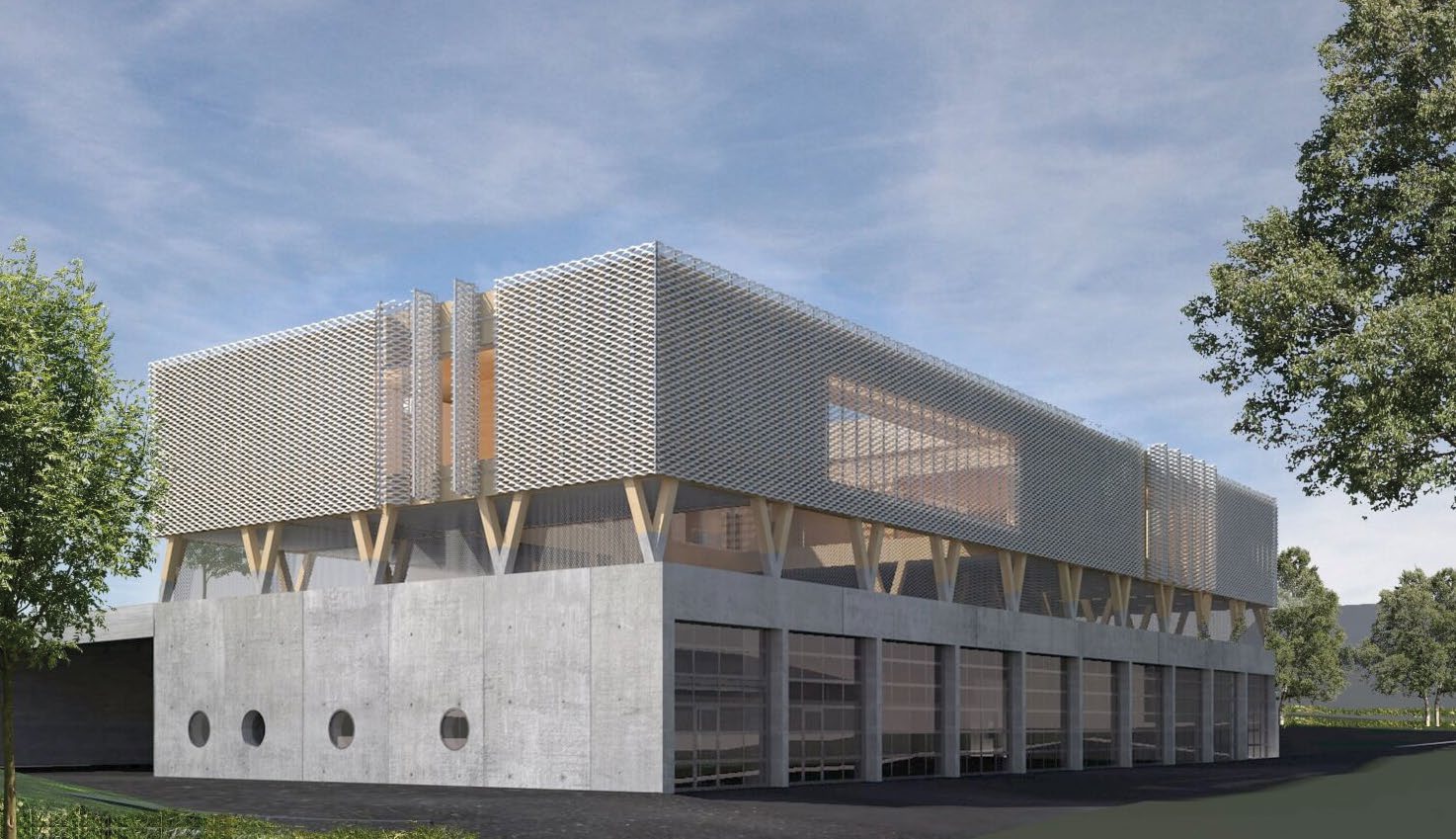 Render des nach C2C realisierten Feuerwehrhauses in Straubenhardt