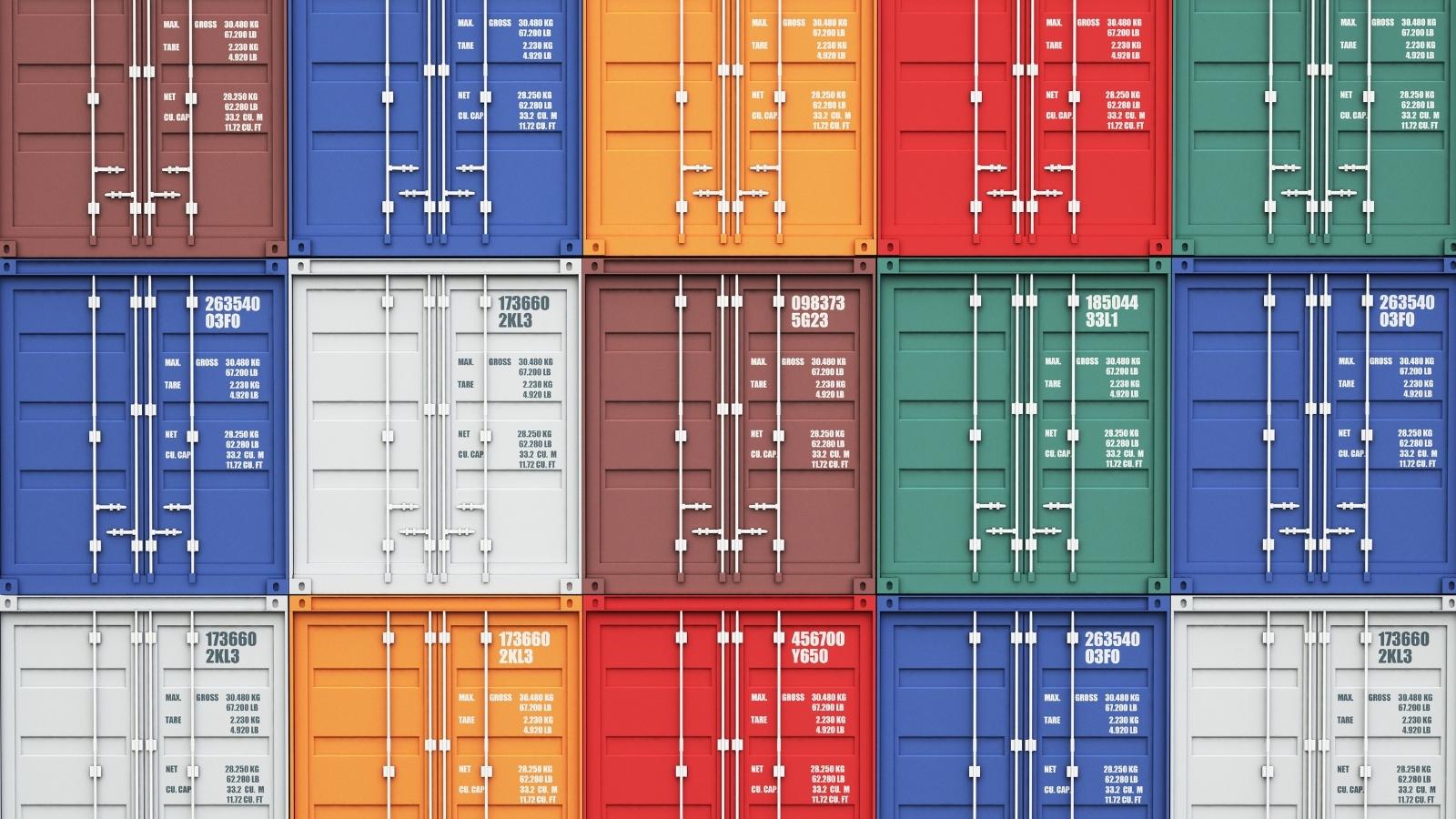 Bunte aufeinander gestalperte Container